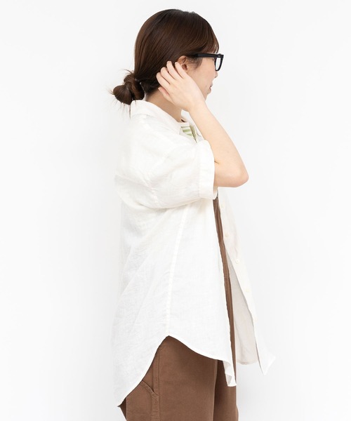 PAR ICI（パーリッシィ）の「60リネン製品染め 半袖BIGシャツ（シャツ/ブラウス・レディース・グリーン/ホワイト/ブラック/サックスブルー・FREE）」の16枚目の写真