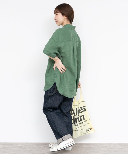 PAR ICI（パーリッシィ）の「60リネン製品染め 半袖BIGシャツ（シャツ/ブラウス・レディース・グリーン/ホワイト/ブラック/サックスブルー・FREE）」の11枚目の写真