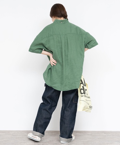 PAR ICI（パーリッシィ）の「60リネン製品染め 半袖BIGシャツ（シャツ/ブラウス・レディース・グリーン/ホワイト/ブラック/サックスブルー・FREE）」の12枚目の写真