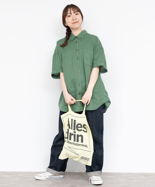 PAR ICI（パーリッシィ）の「60リネン製品染め 半袖BIGシャツ（シャツ/ブラウス・レディース・グリーン/ホワイト/ブラック/サックスブルー・FREE）」の9枚目の写真