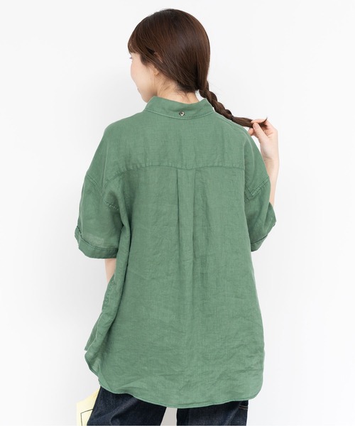 PAR ICI（パーリッシィ）の「60リネン製品染め 半袖BIGシャツ（シャツ/ブラウス・レディース・グリーン/ホワイト/ブラック/サックスブルー・FREE）」の8枚目の写真