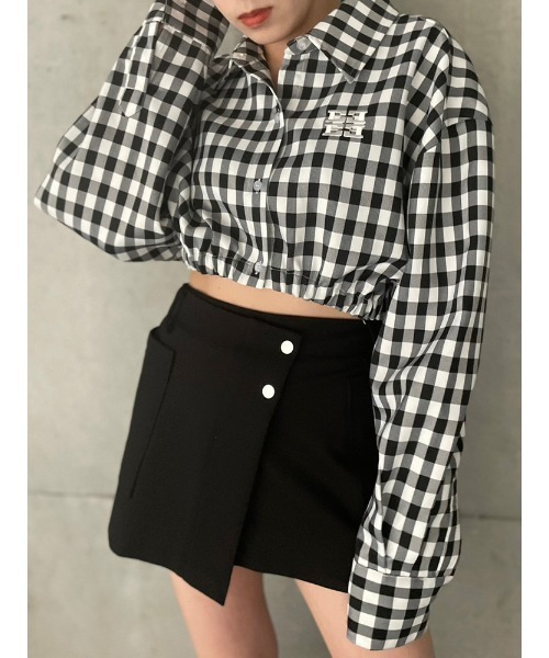 ENVYM(アンビー)の「EロゴギャザーショートSH(シャツ/ブラウス・レディース・チェック/ホワイト/ブルー・FREE)」の3枚目の写真