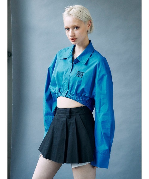 ENVYM(アンビー)の「EロゴギャザーショートSH(シャツ/ブラウス・レディース・チェック/ホワイト/ブルー・FREE)」の1枚目の写真