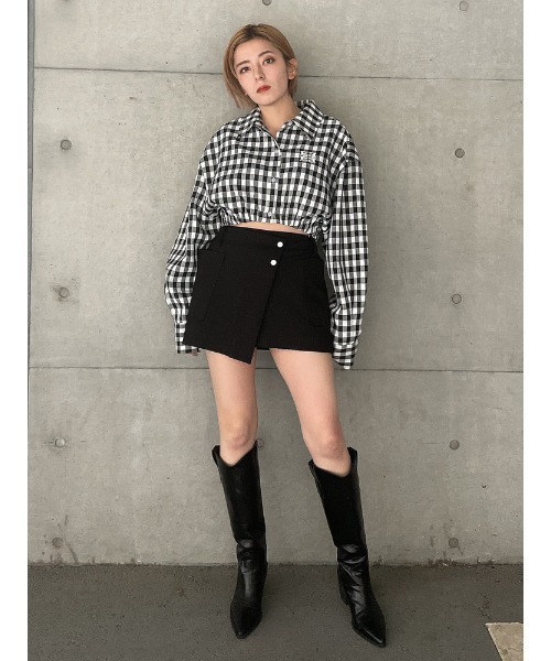 ENVYM(アンビー)の「EロゴギャザーショートSH(シャツ/ブラウス・レディース・チェック/ホワイト/ブルー・FREE)」の4枚目の写真