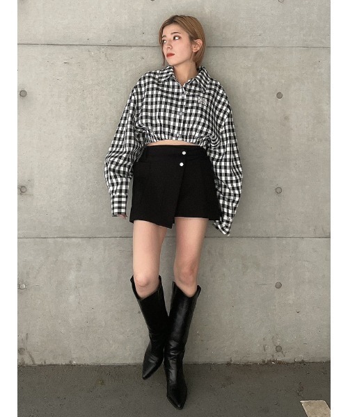 ENVYM(アンビー)の「EロゴギャザーショートSH(シャツ/ブラウス・レディース・チェック/ホワイト/ブルー・FREE)」の5枚目の写真