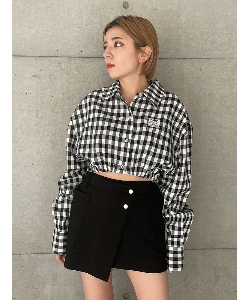 ENVYM(アンビー)の「EロゴギャザーショートSH(シャツ/ブラウス・レディース・チェック/ホワイト/ブルー・FREE)」の7枚目の写真