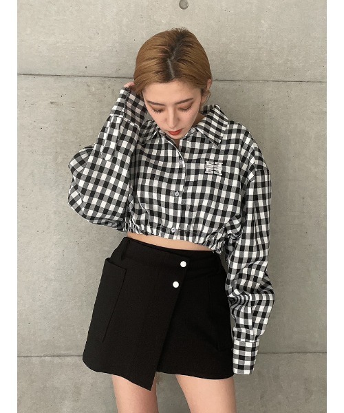 ENVYM(アンビー)の「EロゴギャザーショートSH(シャツ/ブラウス・レディース・チェック/ホワイト/ブルー・FREE)」の8枚目の写真