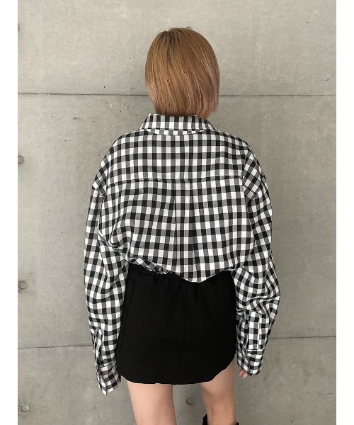ENVYM(アンビー)の「EロゴギャザーショートSH(シャツ/ブラウス・レディース・チェック/ホワイト/ブルー・FREE)」の9枚目の写真