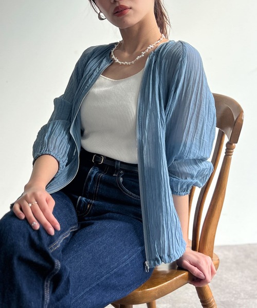 Chez toi（シェトワ）の「楊柳シアーブルゾン（ブルゾン・レディース・ブラック/サックスブルー/オフホワイト/キャメル/ホワイト系その他2・FREE）」の4枚目の写真