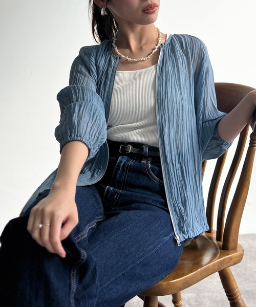 Chez toi（シェトワ）の「楊柳シアーブルゾン（ブルゾン・レディース・ブラック/サックスブルー/オフホワイト/キャメル/ホワイト系その他2・FREE）」の18枚目の写真