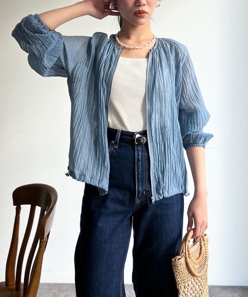 Chez toi（シェトワ）の「楊柳シアーブルゾン（ブルゾン・レディース・ブラック/サックスブルー/オフホワイト/キャメル/ホワイト系その他2・FREE）」の19枚目の写真