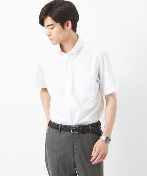 green label relaxing（グリーンレーベルリラクシング）の「コットン ロイヤルオックス スタンダード ボタンダウン 半袖 ドレスシャツ -イージーアイロン・接触冷感-（ビジネスシャツ・メンズ・ホワイト/ライトブルー・S/XL/L/M）」の2枚目の写真
