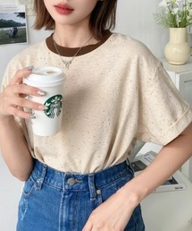 moment+（モーメントプラス）の「カラーネップ天竺.袖ロールアップリンガーＴシャツ（Tシャツ/カットソー）」