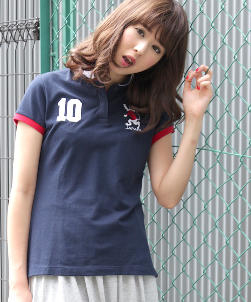 GIORDANO（ジョルダーノ）の「[GIORDANO]ワールドフラッグ半袖ポロシャツ（ポロシャツ・レディース・ホワイト/グレー/ネイビー/レッド・SMALL/MEDIUM/LARGE）」の3枚目の写真