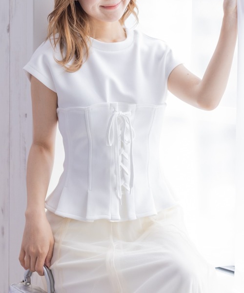 clear（クリア）の「コルセットデザインフレンチスリーブトップス （T