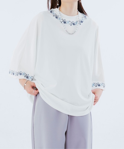 Ellno Loset(エルノロゼット)の「フラワー刺繍ドルマンT(Tシャツ/カットソー・メンズ・オフホワイト/ブラック・MEDIUM/LARGE)」の5枚目の写真