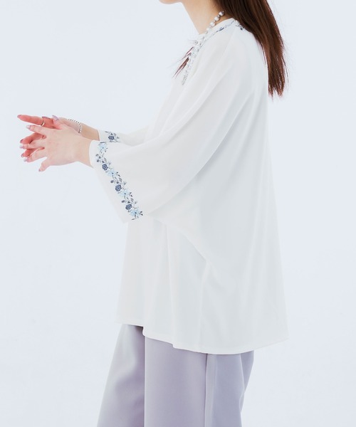 Ellno Loset(エルノロゼット)の「フラワー刺繍ドルマンT(Tシャツ/カットソー・メンズ・オフホワイト/ブラック・MEDIUM/LARGE)」の6枚目の写真