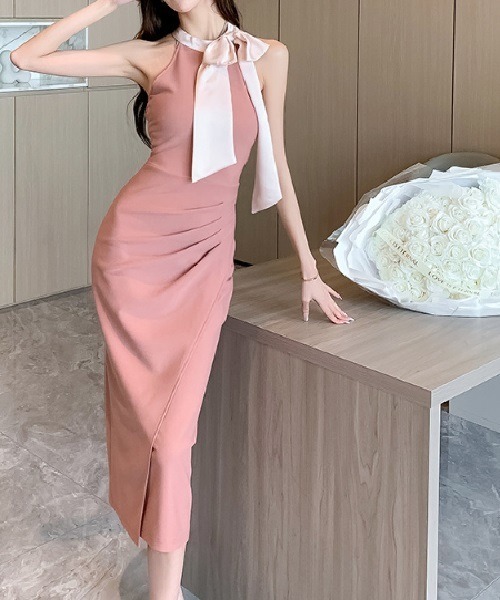 Ritomo De Ricco(リトモ・デ・リコ)の「美シルエットサイドドレープデザインワンピース(ドレス・レディース・ピンク/ブラック・MEDIUM/LARGE)」の11枚目の写真