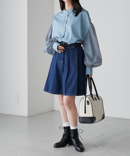 BONLECILL(ボンルシール)の「ドットチュールボリュームスリーブ パールボタンバンドカラーシャツ(シャツ/ブラウス・レディース・アイボリー/ブラック/チャコールグレー/ネイビー/ブルー・FREE)」の16枚目の写真
