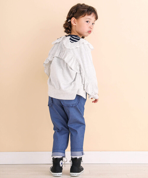 Noeil aime BeBe(ノイユエイムベベ)の「袖フリルカーディガン(90~130cm)(カーディガン/ボレロ・キッズ・オフホワイト/ブラウン・120cm/130cm/110cm/90cm/100cm)」の5枚目の写真