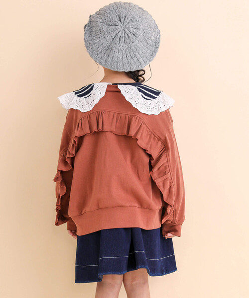 Noeil aime BeBe(ノイユエイムベベ)の「袖フリルカーディガン(90~130cm)(カーディガン/ボレロ・キッズ・オフホワイト/ブラウン・120cm/130cm/110cm/90cm/100cm)」の6枚目の写真