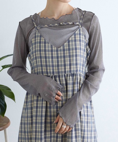 w closet（ダブルクローゼット）の「ラメメッシュプルオーバー（Tシャツ/カットソー・レディース・キナリ/グレー/オフホワイト・FREE）」の3枚目の写真