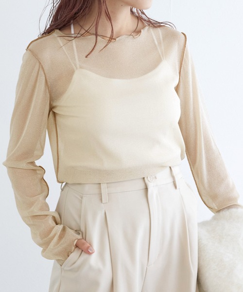 w closet（ダブルクローゼット）の「ラメメッシュプルオーバー（Tシャツ/カットソー・レディース・キナリ/グレー/オフホワイト・FREE）」の2枚目の写真