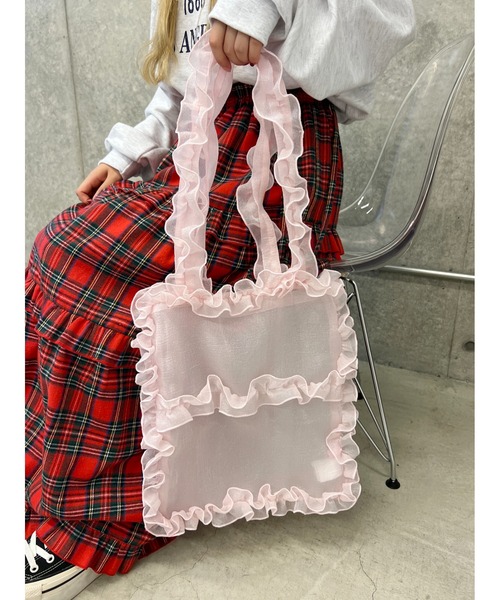 WC（ダブル シー）の「シアーフリルトートバッグ（トートバッグ・レディース・ピンク/ホワイト/ブラック・FREE）」の3枚目の写真