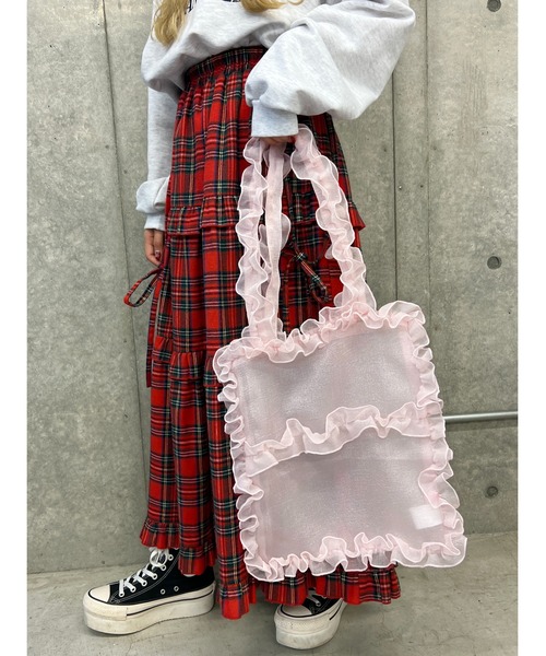 WC（ダブル シー）の「シアーフリルトートバッグ（トートバッグ・レディース・ピンク/ホワイト/ブラック・FREE）」の8枚目の写真