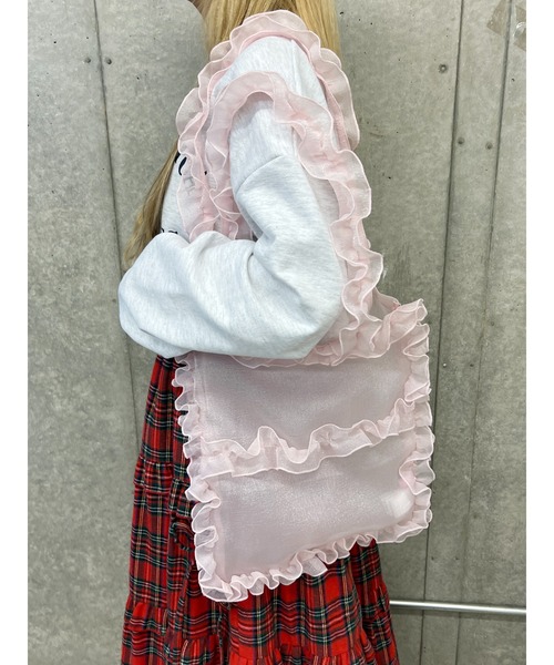 WC（ダブル シー）の「シアーフリルトートバッグ（トートバッグ・レディース・ピンク/ホワイト/ブラック・FREE）」の9枚目の写真