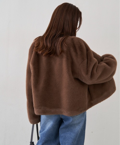 Shelly island（シェリーアイランド）の「ファーショートコート（ノーカラーコート・レディース・ブラウン/グレー・FREE）」の13枚目の写真