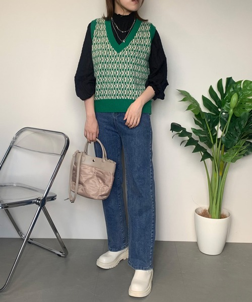 CRB（シーアールビー）の「レトロ柄ベスト（ベスト・レディース・グリーン/ブラック/ベージュ・F）」の11枚目の写真