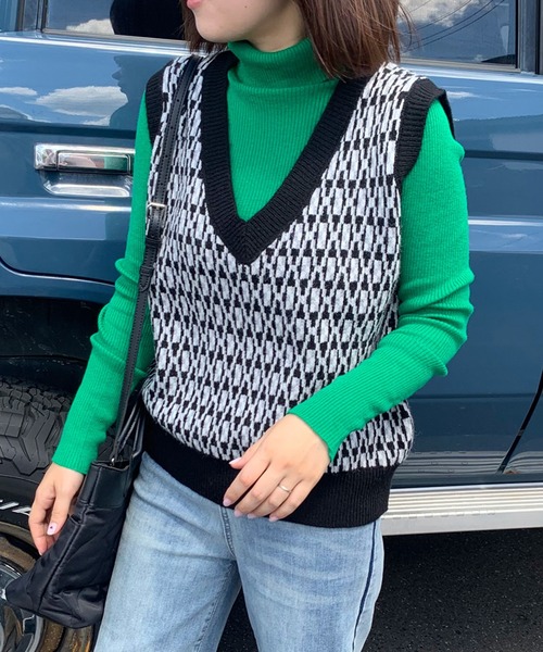 CRB（シーアールビー）の「レトロ柄ベスト（ベスト・レディース・グリーン/ブラック/ベージュ・F）」の16枚目の写真