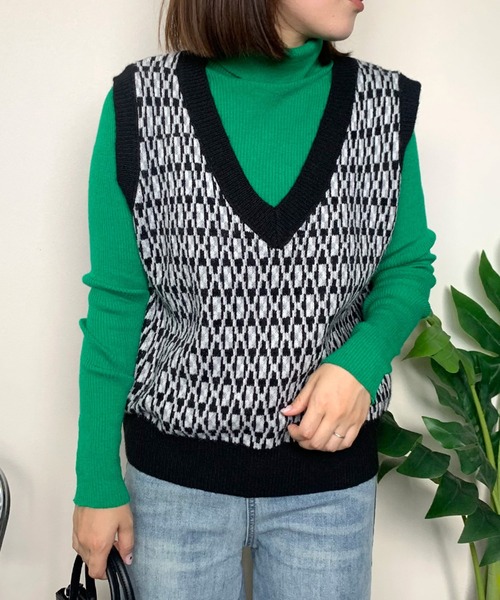 CRB（シーアールビー）の「レトロ柄ベスト（ベスト・レディース・グリーン/ブラック/ベージュ・F）」の17枚目の写真