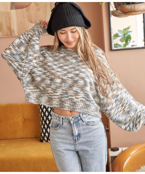 anap mimpi（アナップミンピ）の「アーム切替クロップド丈MIXスラブニット（ニット/セーター・レディース・グレー/ピンク・FREE）」の19枚目の写真