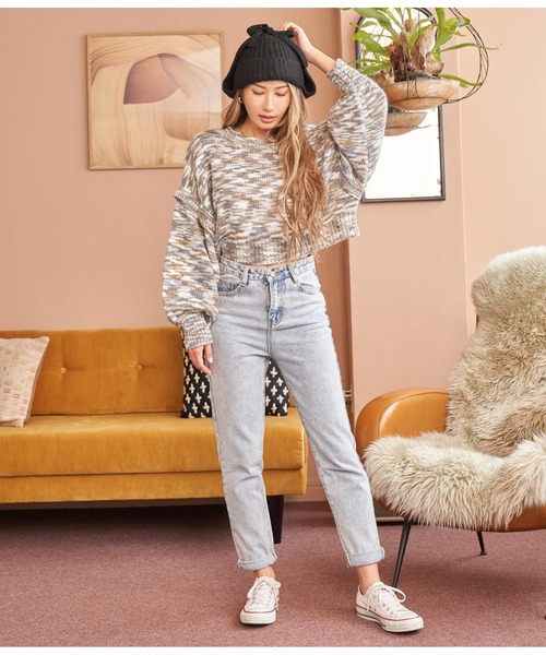 anap mimpi（アナップミンピ）の「アーム切替クロップド丈MIXスラブニット（ニット/セーター・レディース・グレー/ピンク・FREE）」の16枚目の写真