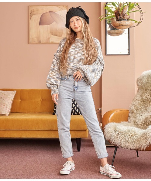 anap mimpi（アナップミンピ）の「アーム切替クロップド丈MIXスラブニット（ニット/セーター・レディース・グレー/ピンク・FREE）」の13枚目の写真