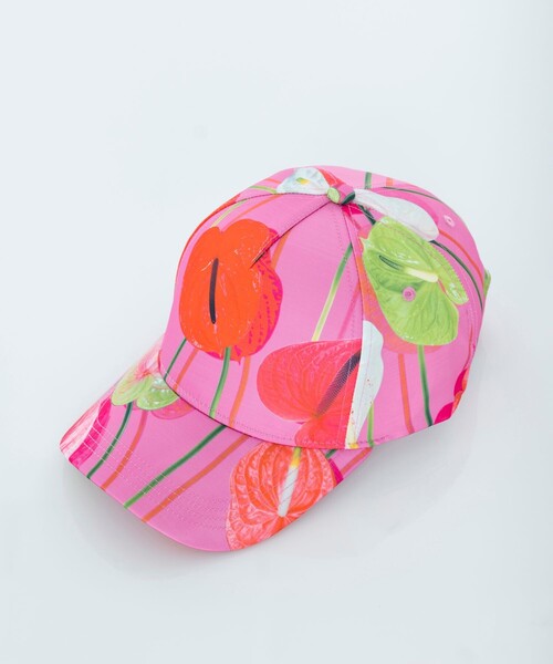 VIVIANO プリント キャップ ピンク VIVIANO / Satin Cap / Pink × Red | ふぁいん