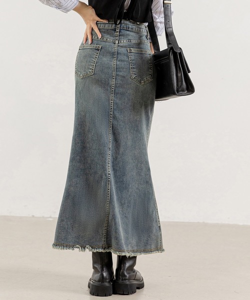 DAY CLOSET(デイ クローゼット)の「レディース ヴィンテージライクカットオフデニムマーメイドスカート(デニムスカート・レディース・ダークブラウン/ブルー系その他・L/S/M)」の10枚目の写真