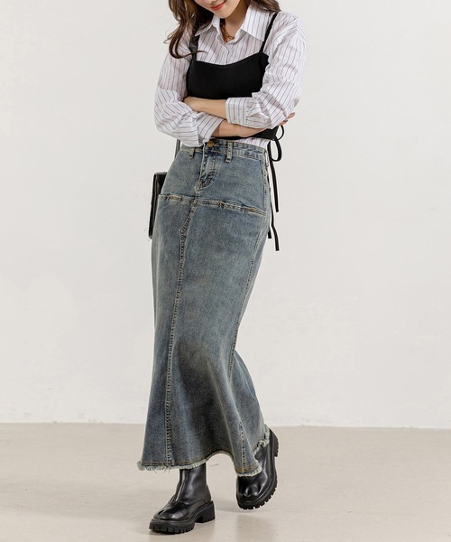 DAY CLOSET(デイ クローゼット)の「レディース ヴィンテージライクカットオフデニムマーメイドスカート(デニムスカート・レディース・ダークブラウン/ブルー系その他・L/S/M)」の13枚目の写真