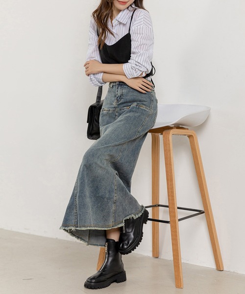 DAY CLOSET(デイ クローゼット)の「レディース ヴィンテージライクカットオフデニムマーメイドスカート(デニムスカート・レディース・ダークブラウン/ブルー系その他・L/S/M)」の14枚目の写真