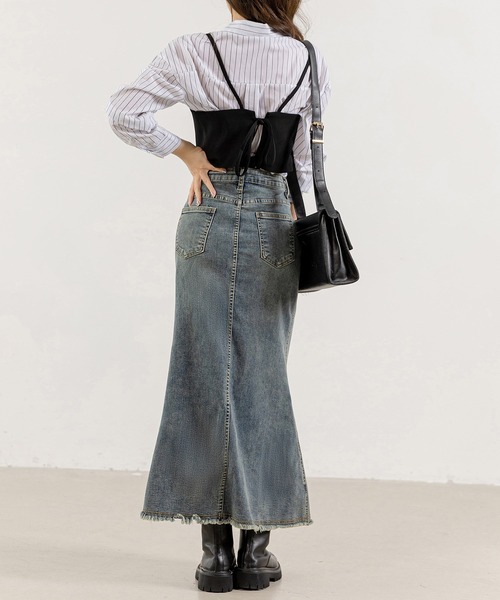 DAY CLOSET(デイ クローゼット)の「レディース ヴィンテージライクカットオフデニムマーメイドスカート(デニムスカート・レディース・ダークブラウン/ブルー系その他・L/S/M)」の15枚目の写真