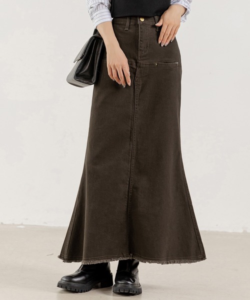 DAY CLOSET(デイ クローゼット)の「レディース ヴィンテージライクカットオフデニムマーメイドスカート(デニムスカート・レディース・ダークブラウン/ブルー系その他・L/S/M)」の3枚目の写真