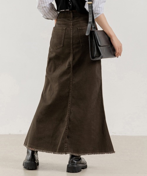 DAY CLOSET(デイ クローゼット)の「レディース ヴィンテージライクカットオフデニムマーメイドスカート(デニムスカート・レディース・ダークブラウン/ブルー系その他・L/S/M)」の4枚目の写真