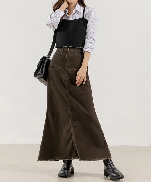 DAY CLOSET(デイ クローゼット)の「レディース ヴィンテージライクカットオフデニムマーメイドスカート(デニムスカート・レディース・ダークブラウン/ブルー系その他・L/S/M)」の6枚目の写真