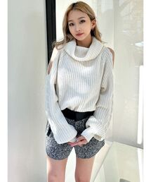 オフタートルオフショルニットトップス