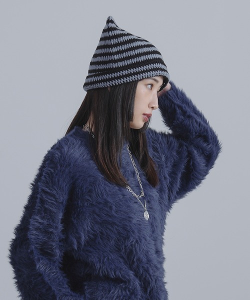Ellno Loset（エルノロゼット）の「ネコミミニット帽（ニットキャップ/ビーニー・メンズ・グレー/オフホワイト/ブラック・FREE）」の9枚目の写真