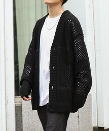 【_gram.】 編み地 切替 透かし JQD ニット カーディガン