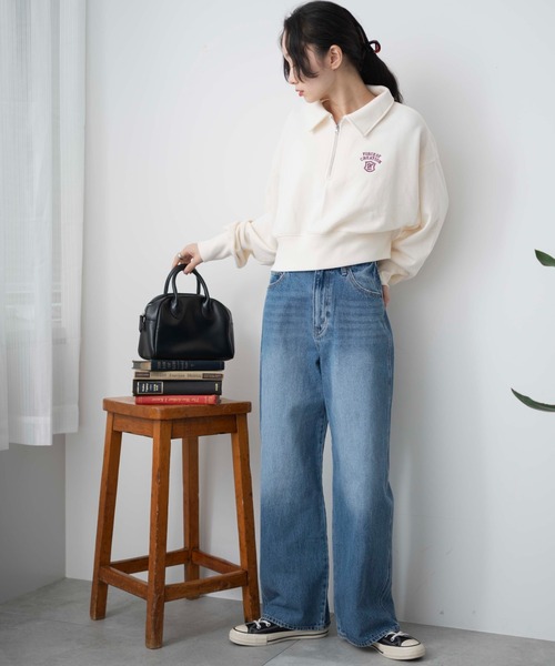 WEGO(ウィゴー)の「WEGO/ハーフZIP襟付きショートスウェット(スウェット・レディース・ホワイト/オートミール/杢グレー/オレンジ系その他2・FREE)」の5枚目の写真