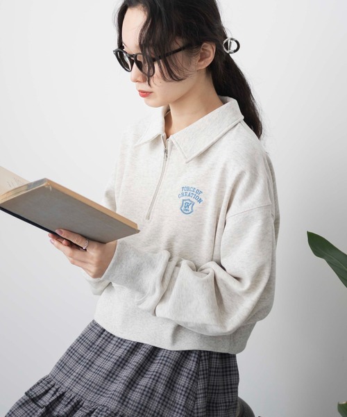 WEGO(ウィゴー)の「WEGO/ハーフZIP襟付きショートスウェット(スウェット・レディース・ホワイト/オートミール/杢グレー/オレンジ系その他2・FREE)」の16枚目の写真